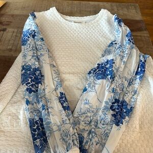 Blue Floral Long Sleeve Women's Top